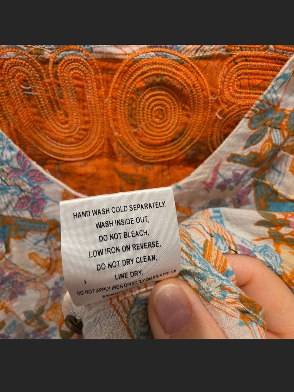 Vintage Da-Nang Boho Azure Denim Artistic Print Blouse - Picture 4 of 4
